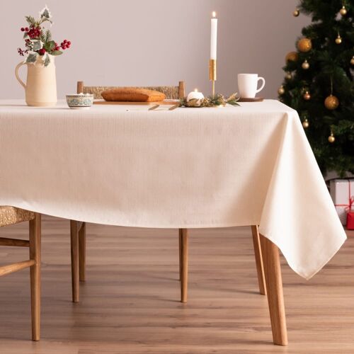 Nappe De Noël En Coton Beige-Doré 155x100 Cm