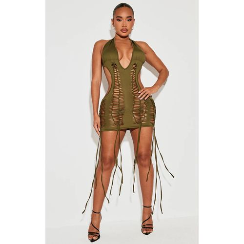 Femme Shape Robe Moulante Vert Olive Déchirée À Dos Nu | Taille Small