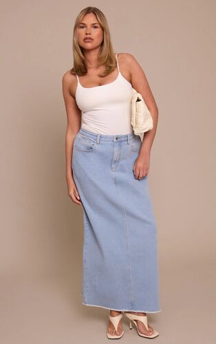 Femme Shape Jupe Longue Droite En Jean Stretch Bleu Clair | Taille 44