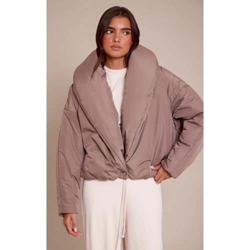 Femme Doudoune En Nylon Taupe À Col Exagéré | Taille Large