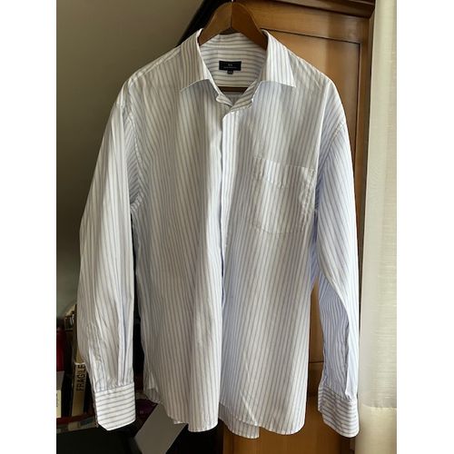 Chemise Homme Tex T.45/46, Blanche Rayée Bleu Ciel