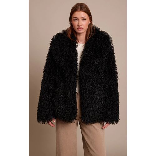 Femme Manteau Mi-Long En Fausse Fourrure De Mongolie Noire | Taille Xs