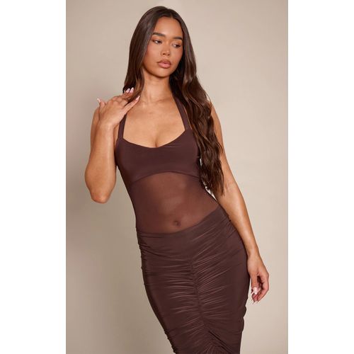 Femme Body En Mesh Chocolat Foncé À Dos Nu Et Buste Contrastant | Taille 34