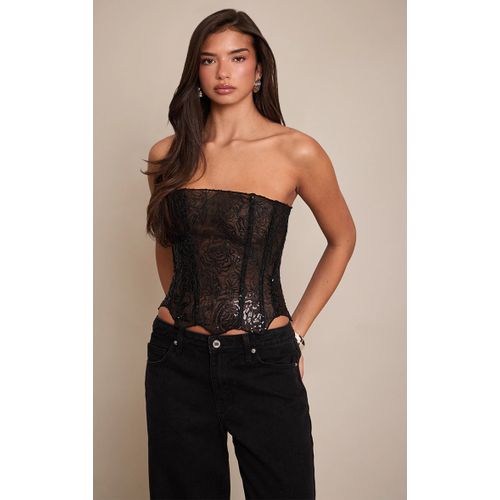 Femme Corset En Dentelle Texturée Noire À Sequins | Taille 42