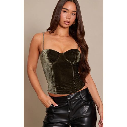 Femme Corset En Velours Vert Olive Foncé À Bretelles Fines | Taille 38
