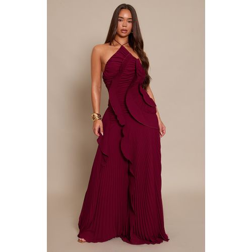 Femme Robe Longue Bordeaux Plissée À Dos Nu Et Volants | Taille 34