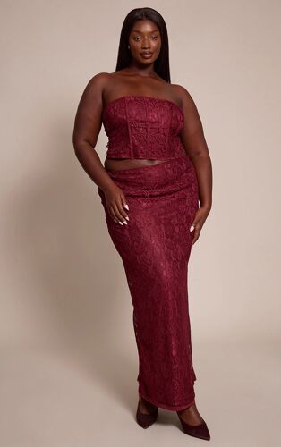 Femme Plus Jupe Longue En Dentelle Rouge Vin | Taille 46