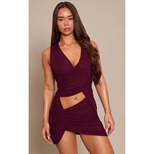 Femme Mini Robe En Mesh Doublé Prune À Parties Superposées Croisées | Taille 38