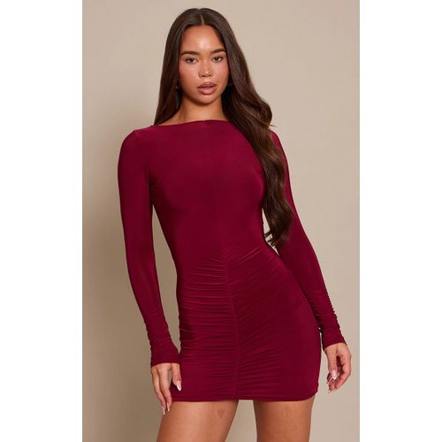 Femme Mini Robe Moulante Rouge Vin Froncée À Dos Échancré | Taille 36