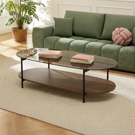 Table Basse Moderne Ovale L 120 Cm En Verre Marron