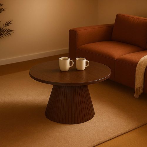 Table basse ronde 80 cm moderne effet bois foncé