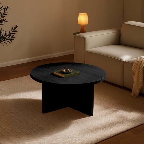 Table basse ronde 80 cm scandinave effet bois noir
