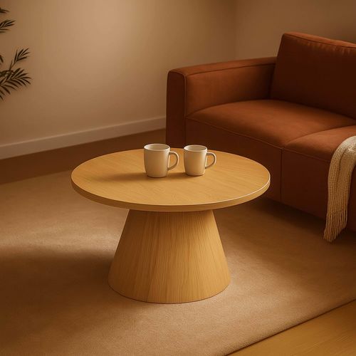 Table basse ronde 80 cm moderne effet bois clair