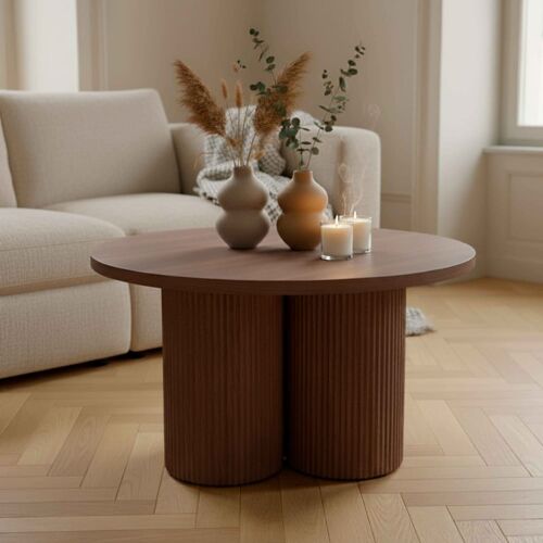 Table basse ronde 80 cm scandinave bois foncé