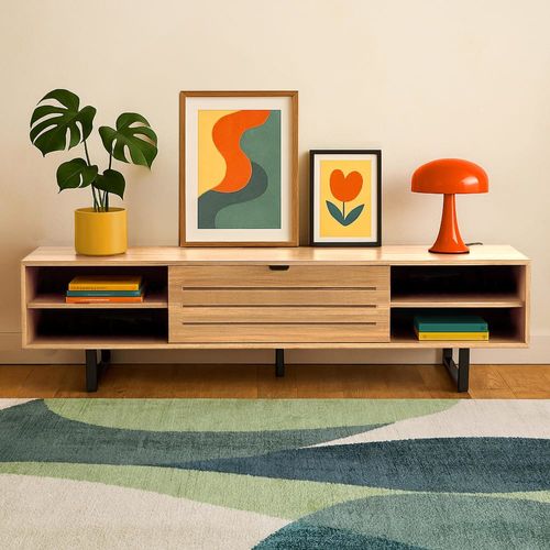 Meuble TV 2 portes rectangulaire L160 cm bois clair