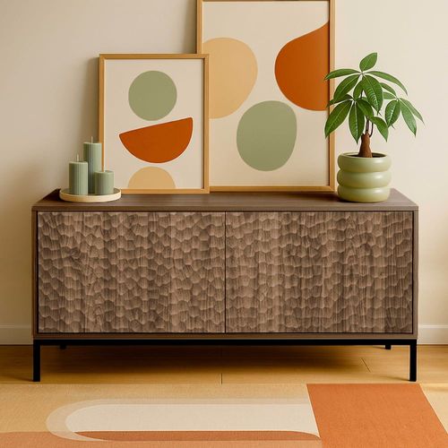 Meuble TV rectangulaire 2 portes L120 cm bois foncé