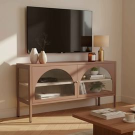 Meuble TV moderne 2 portes L115 cm en métal marron