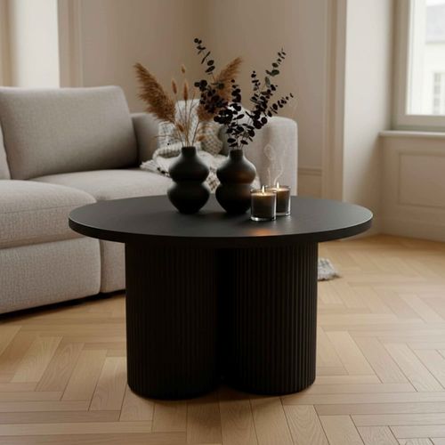 Table basse ronde 80 cm scandinave bois noir