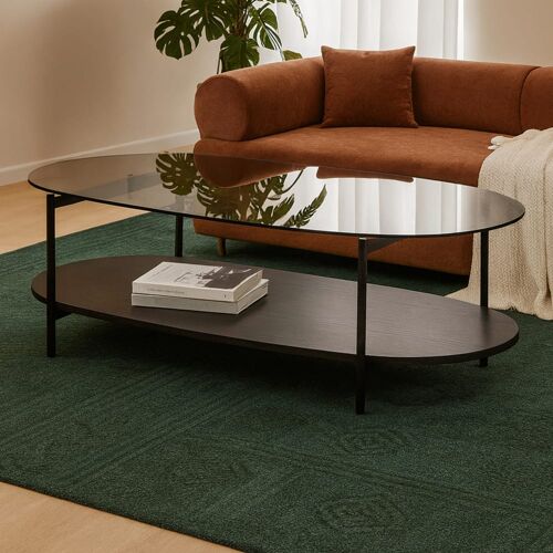 Table basse moderne ovale L 120 cm en verre bois noir