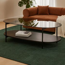 Table basse moderne ovale L 120 cm en verre bois noir