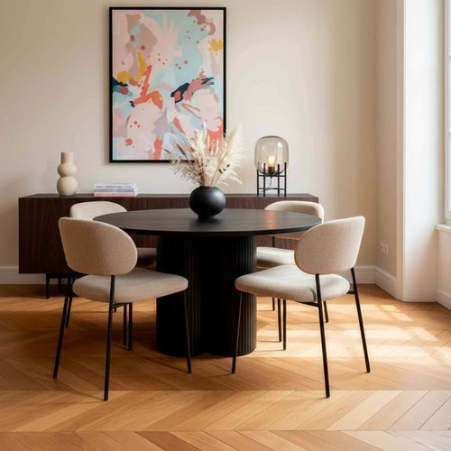 Table à manger moderne ronde 120 cm effet bois noir