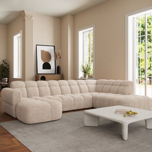 Canapé panoramique 6 places en tissu beige