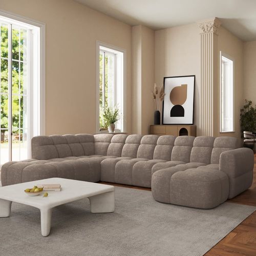 Canapé panoramique 6 places en tissu taupe