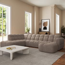 Canapé panoramique 6 places en tissu taupe
