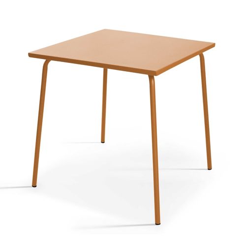 Ensemble Table De Jardin Carrée Et 4 Fauteuils Acier Caramel