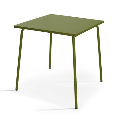 Ensemble Table De Jardin Carrée Et 2 Fauteuils Acier Vert Kaki