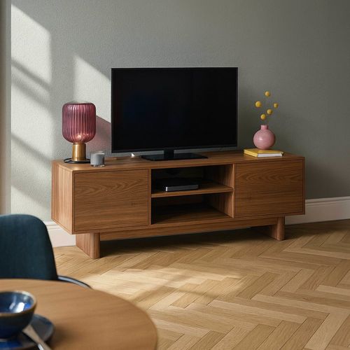 Meuble TV 160 cm scandinave bois foncé