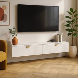 Meuble TV suspendu 160 cm moderne blanc