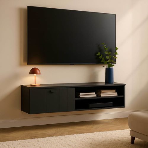 Meuble TV suspendu 120 cm moderne noir