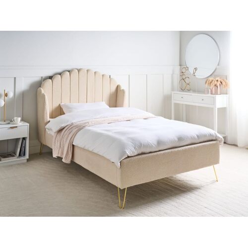 Lit double en tissu beige 120x200