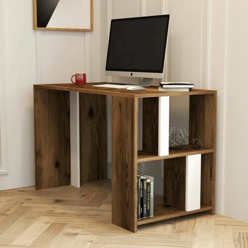 Bureau effet bois noyer, blanc 120x60h75 cm