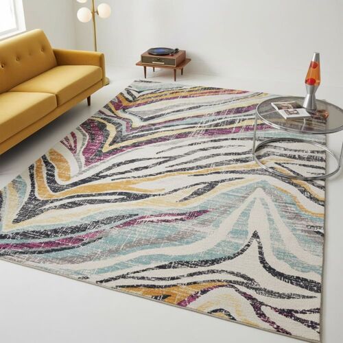 Tapis D'orient 120x170 En Polypropylène Ecru Et Bleu Multicolore.