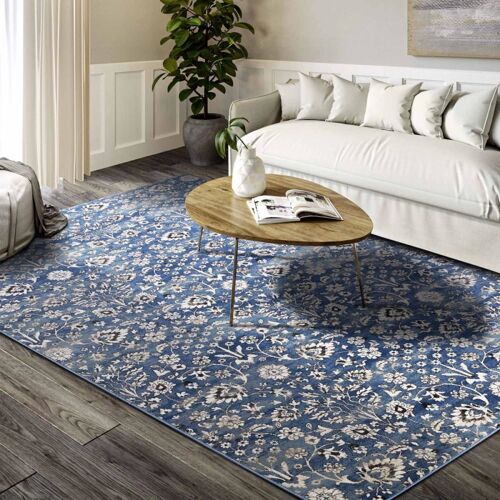 Tapis Salon 120x170cm Crème, Bleu Oriental