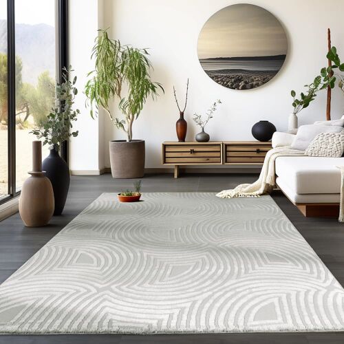 Tapis Meduse Laineux À Motif En Relief Gris 120x170cm