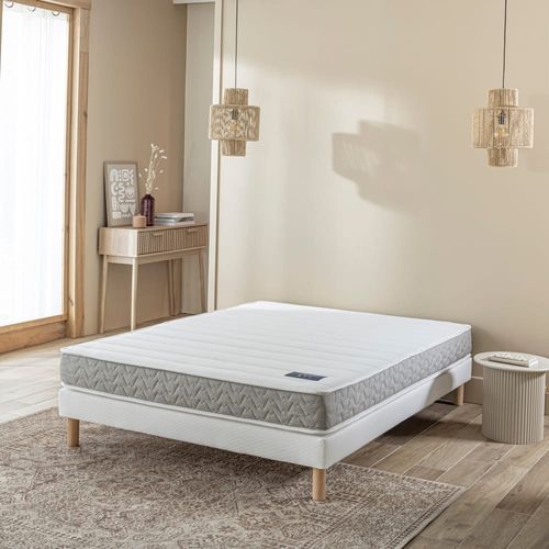 Matelas latex 16 cm, sommier blanc, pieds 120x200 cm