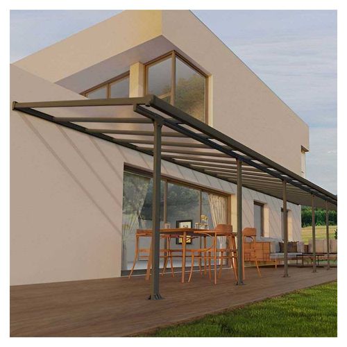 Pergola À Adosser En Aluminium Gris Et Polycarbonate Feria 3 X 12.2 M