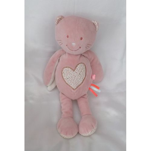 Doudou Peluche Chat Rose Blanc Coeur Noukie's