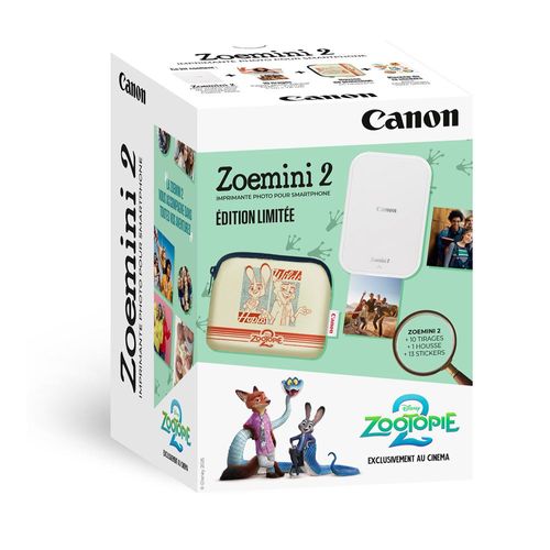KIT IMPRIMANTE PHOTO CANON ZOEMINI 2 EDITION ZOOTOPIE 2 BLANC + HOUSSE ZOOTOPIE 2 + STICKERS