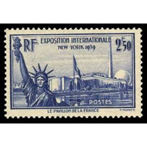Exposition Internationale De New York : Le Pavillon De France Et La Statue De La Liberté Année 1940 N° 458 Yvert Et Tellier Luxe