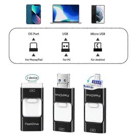 Clé USB 3-en-1 64Go - Compatible Téléphone/Tablette/PC - Noir
