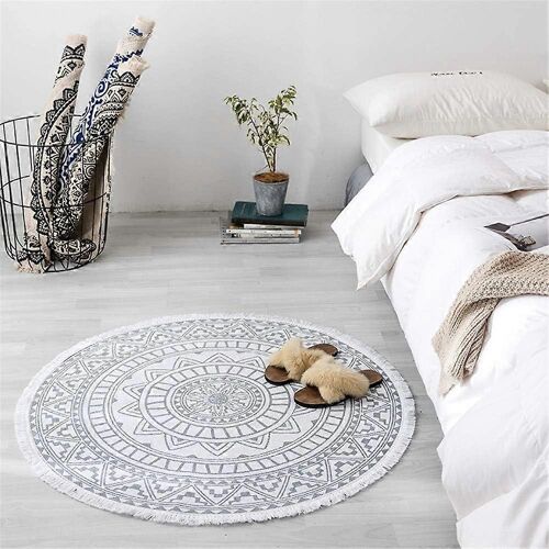 Tapis Mandala Coton 92cm - Style Bohème Salon Chambre