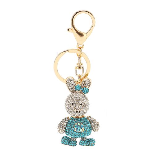 Porte-clés Lapin Bleu Zinc - Strass Déco Sac/Voiture