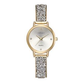 Montre À Quartz Femme Avec Bracelet Alliage Et Strass - Or Et Blanc