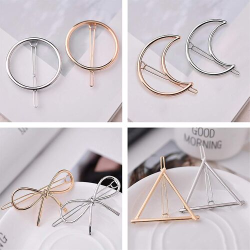 Lot De 8 Barrettes Cheveux Femme - Lune Triangle Cercle - Accessoire Coiffure