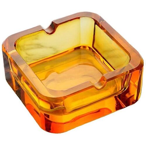 Cendrier Cristal Carré Orange - Design Moderne Bureau