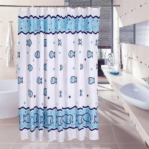 Rideau Douche Imperméable 180x180cm - Feuilles Poisson Bleu